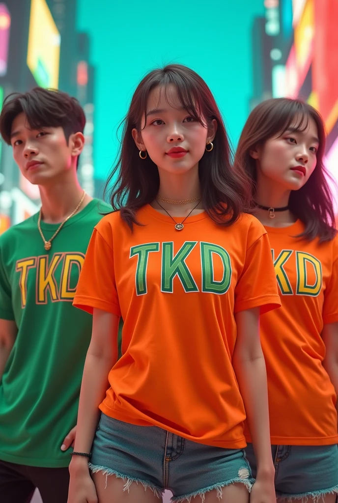 Kpop Girls Orange and Green T-Shirt Initials TKD
