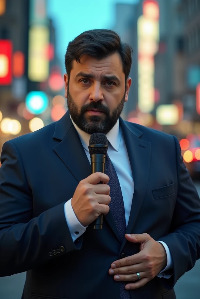 Strong burly bearded young Iranian man in suit and tie holding a microphone, news reporter Anthony Conn, christian orrillo, Omar Ortiz, joel torres, Jason Schier, Ignacio Fernández Rios", james zapata, alex miranda, danilo torres, Lucas Graziano, photo of the journalist, high quality news footage, Jonathan Zawada, Sidney Lugo, news footage
