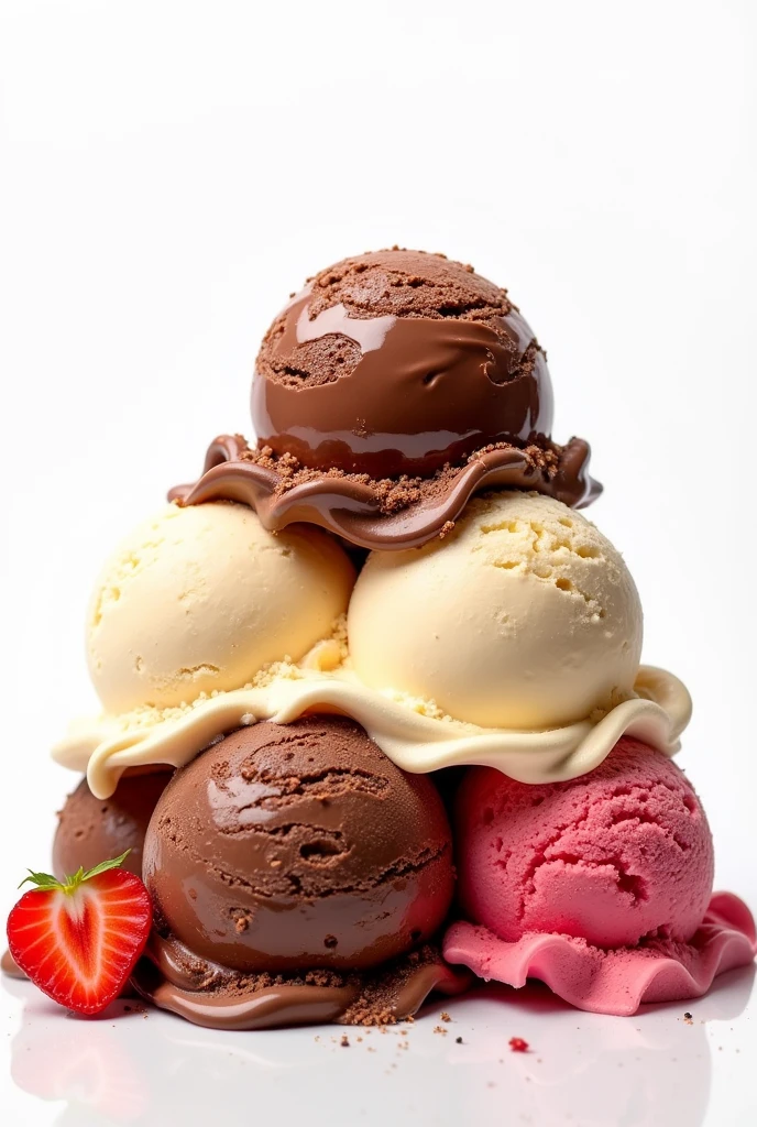 Beaucoup de glace a la vanille chocolat et fraise
