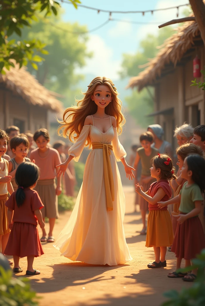 Animated picture of beautiful princess helping sick people in villag