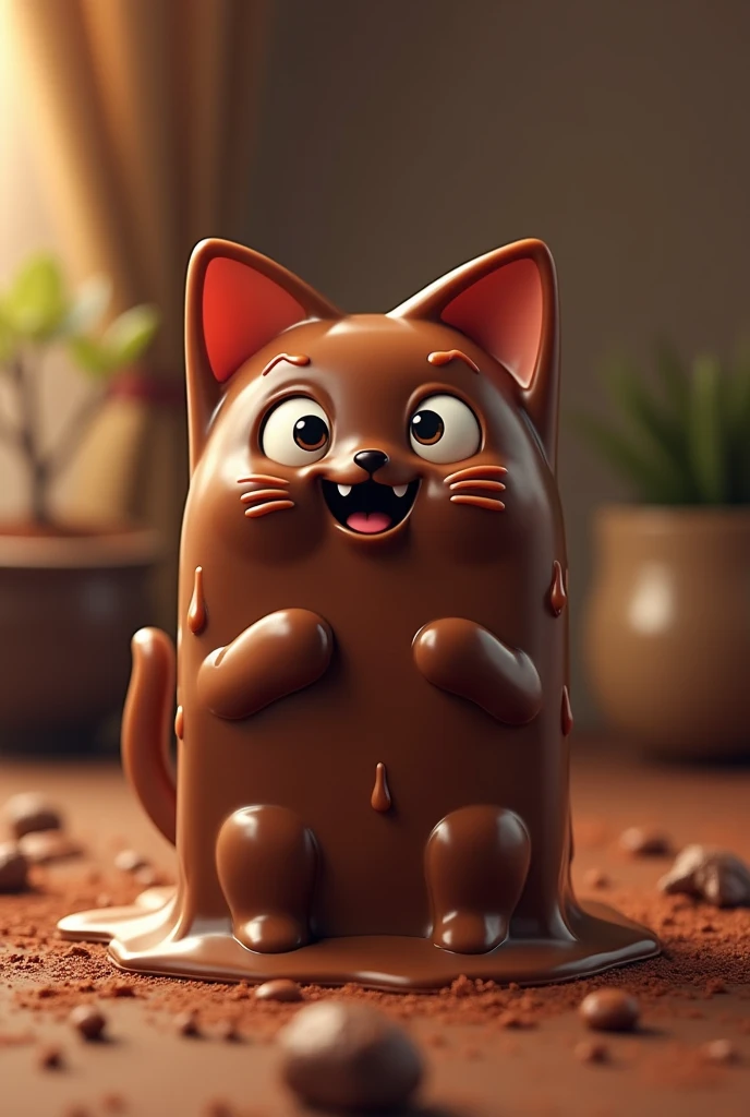 Chocolate bar with a cat face and meowing while it melts