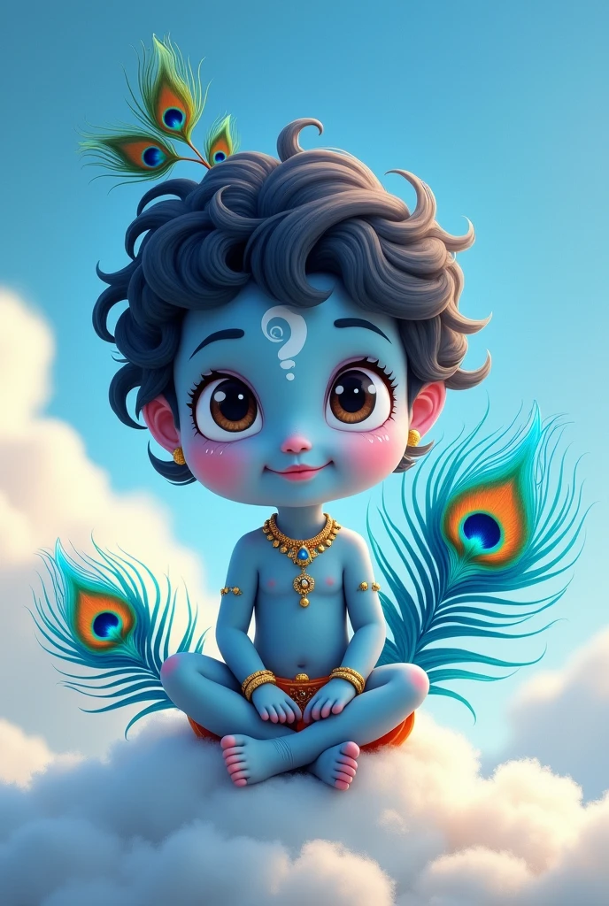 Krishna bhagvaan cute with peacock pankh in skyblue color