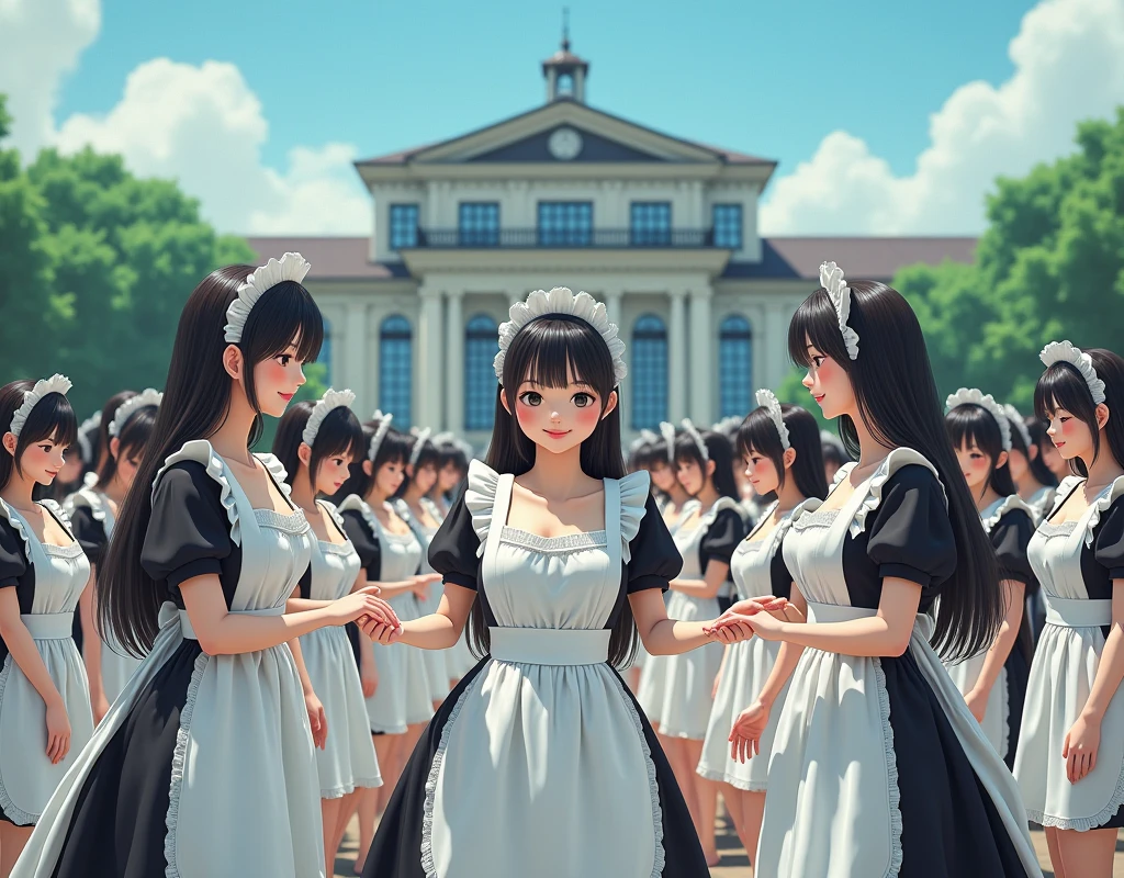 (No need to take a close-up of the subject in the center of the front), (Japanese Clone-girls=Myself), (Super Best masterpiece Clone-girls Raw Photography Art), (16K, Highest quality, Ultra-high resolution, RAW Photos), (It&#39;s so unrealistic., With unparalleled depiction, With an unfathomable sight, An unprecedented and shocking worldview, Clone-girls: In a world of mass reproduction, Ultra-realistic depiction), (Japanese girls, Sasaki Nozomi, 26yo), (Small face, Glossy dark hair, long hair, Dark Eyes, Mature face, Cute Smile), (A charming smiling face), (Very beautiful and detailed girl, Accurate body structure, Accurate body movements, Very detailed body), (Super big breasts, Large bulge of ample breasts), (orthodox maid clothes, Emphasise the fullness of your breasts), (Very detailed, Myself cloning, Depiction of splitting oneself, 1Myself girl→1,000,000,000,000,000,000,000,000,000,000Myself cloning girls), (Myself clone girlsは, With the same perfect appearance, to multiply in large numbers), (Very detailed depiction, Myself&#39;s multiplying female body, In the same female body,With the same face, With the same hairstyle, In the same clothes, At the same height, 同じSuper big breastsで, A completely indistinguishable female body, 1,000,000,000,000,000,000,000,000,000,000 people), (Myself girls only), (1,000,000,000,000,000,000,000,000,000,000Myself girls), European-style building, A vast 100ha rose garden, Scenes of doting affection between myself, Physical contact, Cute smile, A happy smile, Pleasant blue sky