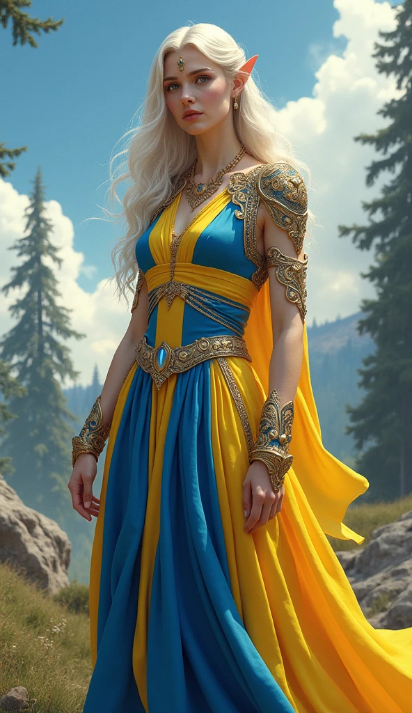 Beautiful Goddess, whole body, A Swedish goddess dressed in a costume based on the Swedish flag