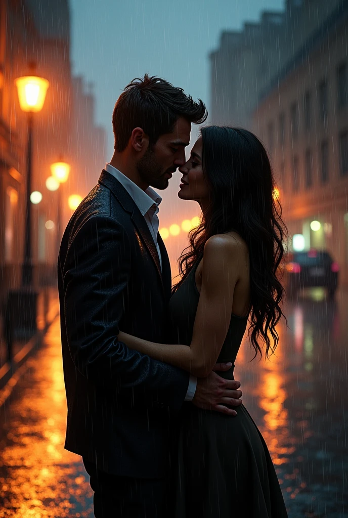 Heavy rain and enjoy couple