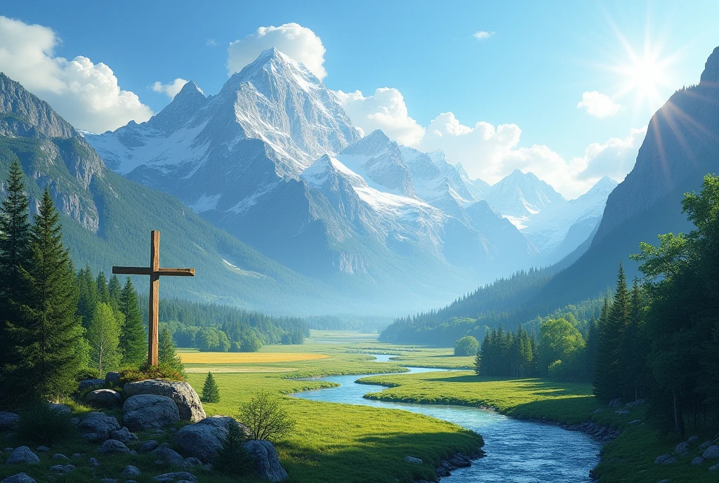  Images of mountains, forests, rivers and fields can convey the majesty and divine protection, bible or cross