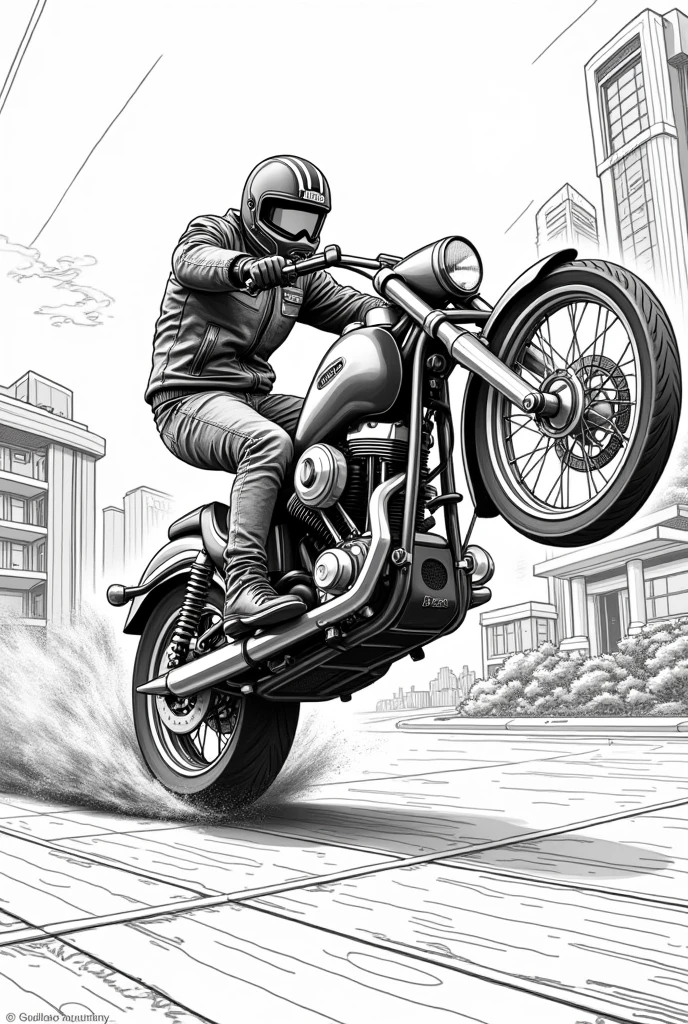 Biker coloring page, riding a bros motorcycle and doing dangerous stunts,