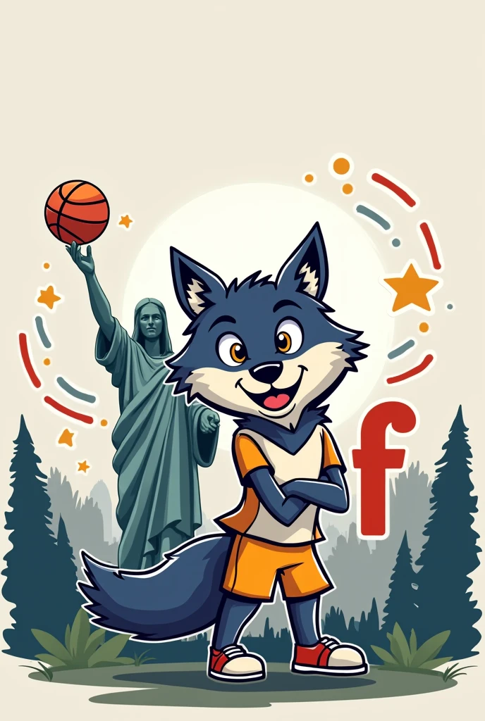 Crie um Banner de cor cinza, make him have the wolf mascot and separately place Christ the Redeemer. Se for possivel, also put “2º F”, do it on the theme of school games. Don't do anything realistic, do it in an animated way, like a drawing.