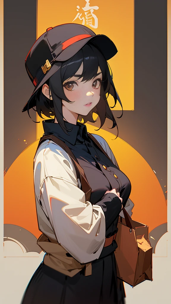 anime girl with a hat and a black shirt and a brown bag, artgerm and atey ghailan, artwork in the style of guweiz, guweiz on artstation pixiv, portrait anime girl, guweiz on pixiv artstation, fanart best artstation, digital anime illustration, detailed digital anime art, detailed portrait of anime girl