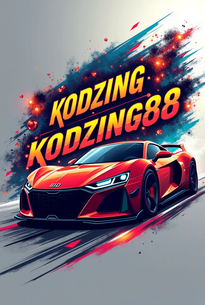 Design logo “KODZING88” related to gambling and racing car. The alphabet “KODZING88” in the middle of logo. The alphabet outstanding and more bigger. The things about gambling around like circle behind the letters. All of alphabet are capital letters. The letters are outstanding than anything.