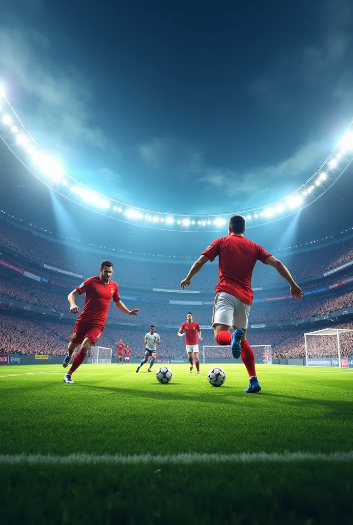 photo of inside a well-lit football stadium with the game going on