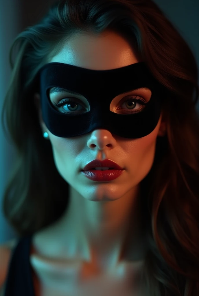 A woman wearing an eye mask。
Eye mask is black、
