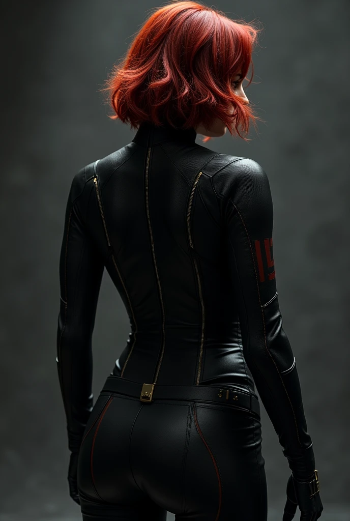 Scarlett Johansson in the Black Widow suit showing her body from behind