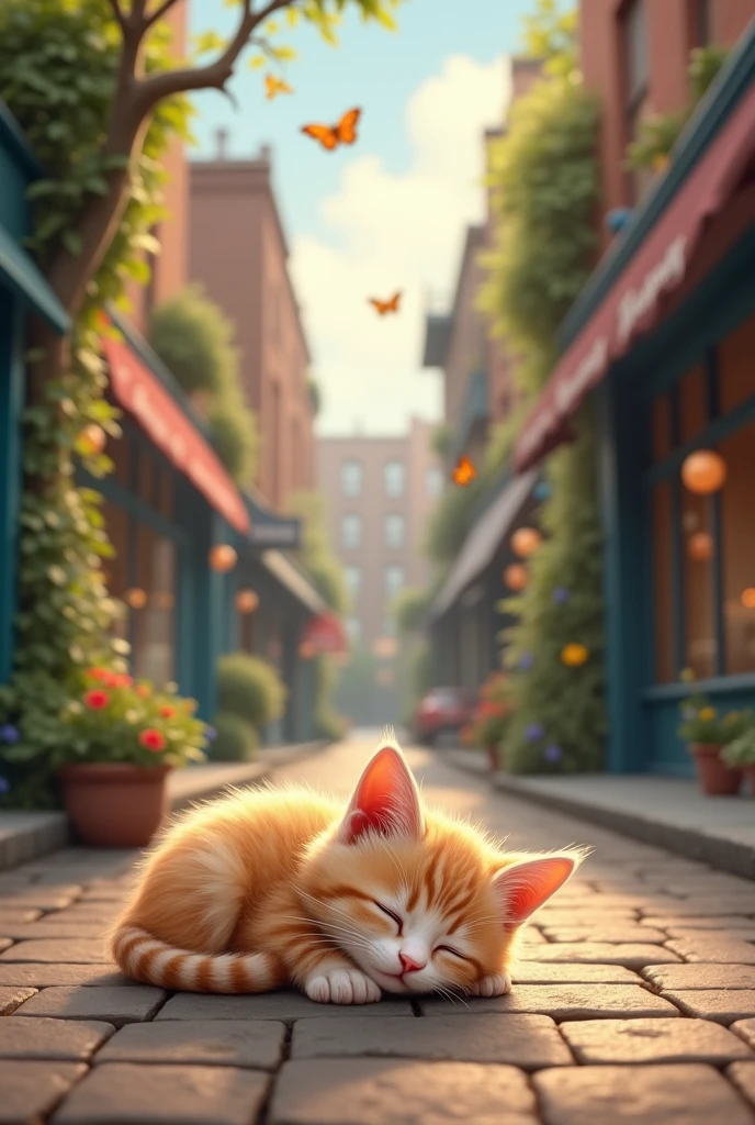 Cute kitten sleeping on the street