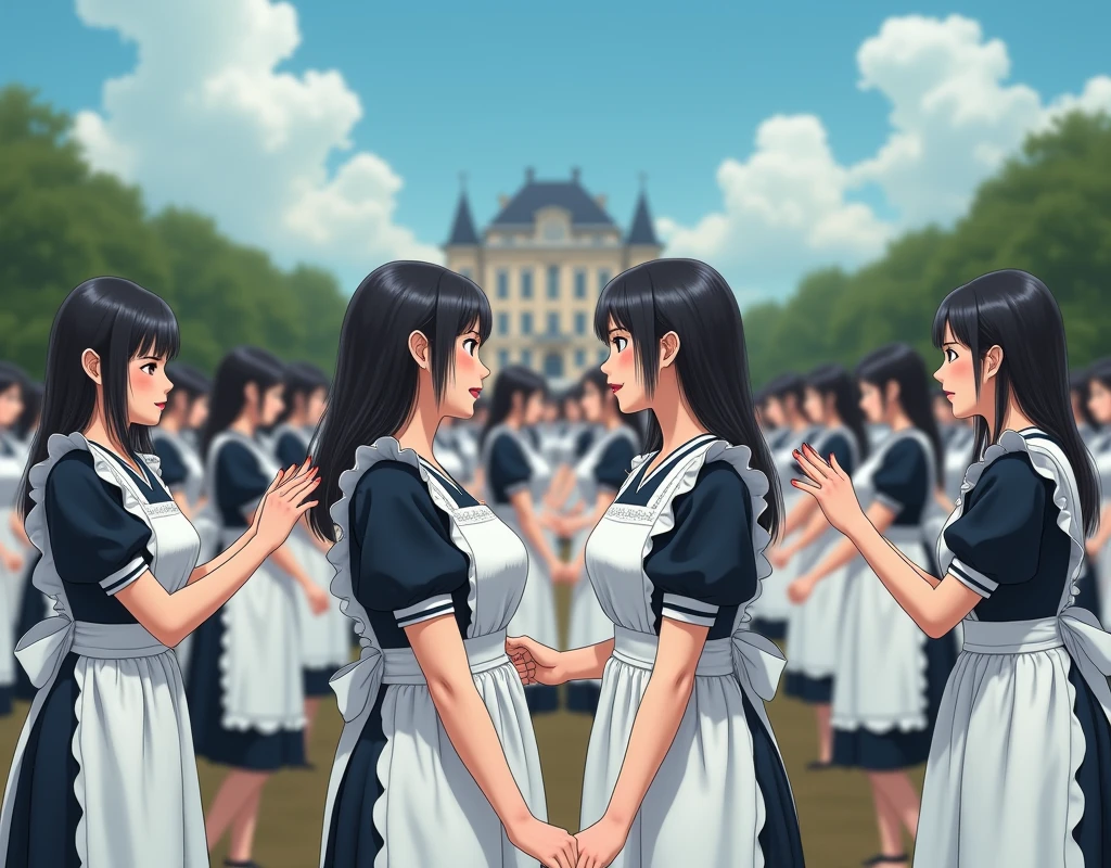 (No need to take a close-up of the subject in the center of the front), (Japanese Clone-girls=Myself), (Super Best masterpiece Clone-girls Raw Photography Art), (16K, Highest quality, Ultra-high resolution, RAW Photos), (It's so unrealistic., With unparalleled depiction, With an unfathomable sight, An unprecedented and shocking worldview, Clone-girls: In a world of mass reproduction, Ultra-realistic depiction), (Japanese girls, Sasaki Nozomi, 26yo), (Small face, Glossy dark hair, long hair, Dark Eyes, Mature face, Cute Smile), (A charming smiling face), (Very beautiful and detailed girl, Accurate body structure, Accurate body movements, Very detailed body), (Super big breasts, Large bulge of ample breasts), (orthodox maid clothes, Emphasise the fullness of your breasts), (Very detailed, Myself cloning, Depiction of splitting oneself, 1Myself girl→1,000,000,000,000,000,000,000,000,000,000Myself cloning girls), (Myself clone girlsは, With the same perfect appearance, to multiply in large numbers), (Very detailed depiction, Myself's multiplying female body, In the same female body,With the same face, With the same hairstyle, In the same clothes, At the same height, 同じSuper big breastsで, A completely indistinguishable female body, 1,000,000,000,000,000,000,000,000,000,000 people), (Myself girls only), (1,000,000,000,000,000,000,000,000,000,000Myself girls), European-style building, A vast 100ha rose garden, Scenes of doting affection between myself, Physical contact, Cute smile, A happy smile, Pleasant blue sky