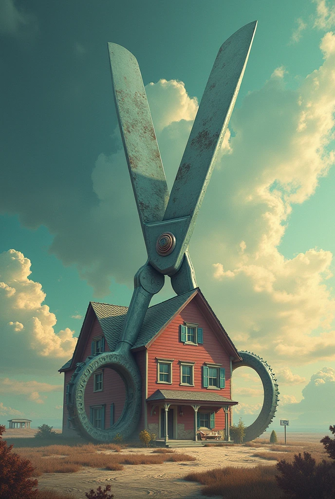 House in the shape of scissors, metamorphosis, Surrealism