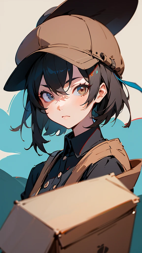 anime girl with a hat and a black shirt and a brown bag, artgerm and atey ghailan, artwork in the style of guweiz, guweiz on artstation pixiv, portrait anime girl, guweiz on pixiv artstation, fanart best artstation, digital anime illustration, detailed digital anime art, detailed portrait of anime girl,tomboys girl