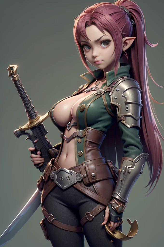 Rayman Legends style tree, character estilo art rayman legends, girl, fully body, STYLE mercenary with futuristic doom style weapons, Giant Accessories,Giant Monster, big breats,Little bunny,big breast, sensuality, elfo, mascot next door,doom style weapons,((doom armor)),((greate gun)),((slits at the waist fastened with buttons)),((slits on the sides)),((slits on the sides at waist height)),((inspirada em Otherwise from sword art online)),((Otherwise from sword art online))