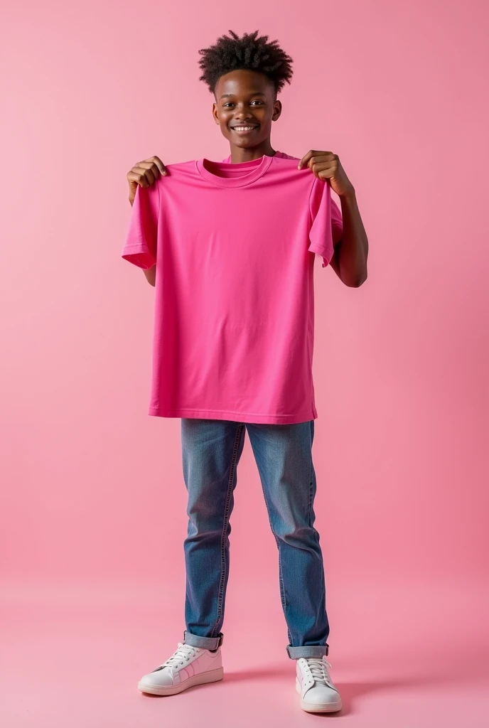 a young man standing with a pink t-shirt mockup