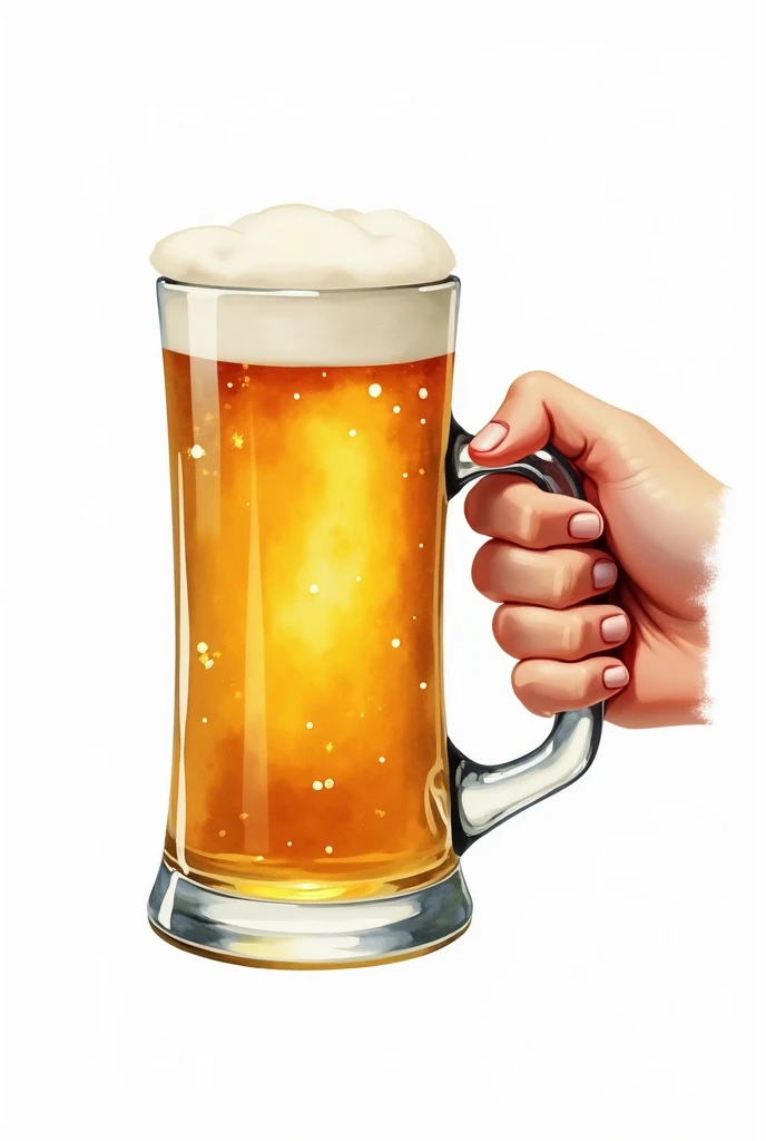 hand holding Beer mug, watercolor art, isolated white background