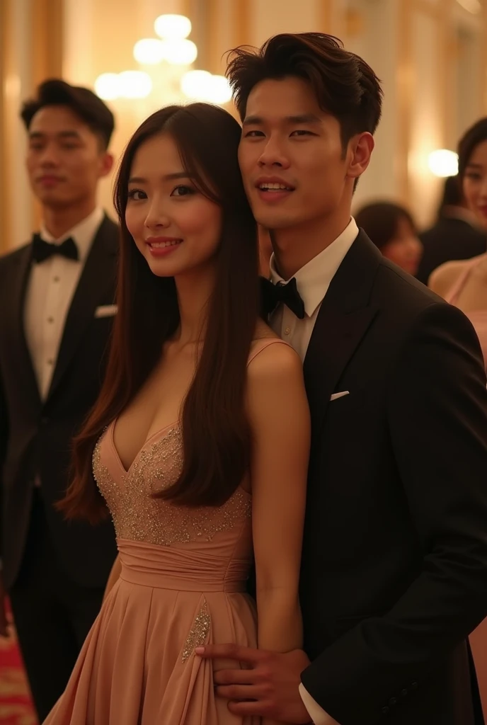 Kim jiwon (female) and Kim soohyun (male) is attending the hotel’s anniversary party. The girl has long straight hair and is wearing a more conservative gown