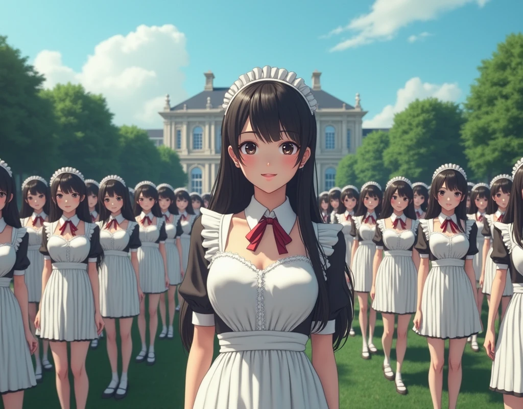 (No need to take a close-up of the subject in the center of the front), (Japanese Clone-girls=Myself), (Super Best masterpiece Clone-girls Raw Photography Art), (16K, Highest quality, Ultra-high resolution, RAW Photos), (It&#39;s so unrealistic., With unparalleled depiction, With an unfathomable sight, An unprecedented and shocking worldview, Clone-girls: In a world of mass reproduction, Ultra-realistic depiction), (Japanese girls, Sasaki Nozomi, 26yo), (Small face, Glossy dark hair, long hair, Dark Eyes, Mature face, Cute Smile), (A charming smiling face), (Very beautiful and detailed girl, Accurate body structure, Accurate body movements, Very detailed body), (Super big breasts, Large bulge of ample breasts), (orthodox maid clothes, Emphasise the fullness of your breasts), (Very detailed, Myself cloning, Depiction of splitting oneself, 1Myself girl→1,000,000,000,000,000,000,000,000,000,000Myself cloning girls), (Myself clone girlsは, With the same perfect appearance, to multiply in large numbers), (Very detailed depiction, Myself&#39;s multiplying female body, In the same female body,With the same face, With the same hairstyle, In the same clothes, At the same height, 同じSuper big breastsで, A completely indistinguishable female body, 1,000,000,000,000,000,000,000,000,000,000 people), (Myself girls only), (1,000,000,000,000,000,000,000,000,000,000Myself girls), European-style building, A vast 100ha rose garden, Scenes of doting affection between myself, Physical contact, Cute smile, A happy smile, Pleasant blue sky