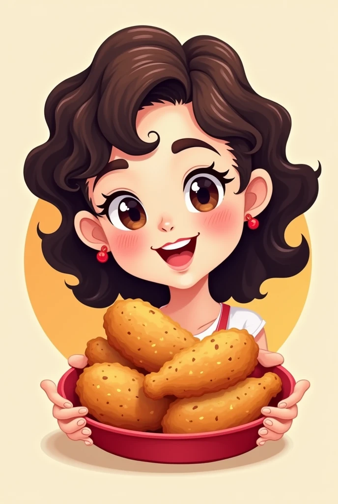 Fried chicken logo with a curly hair asean women cute 


