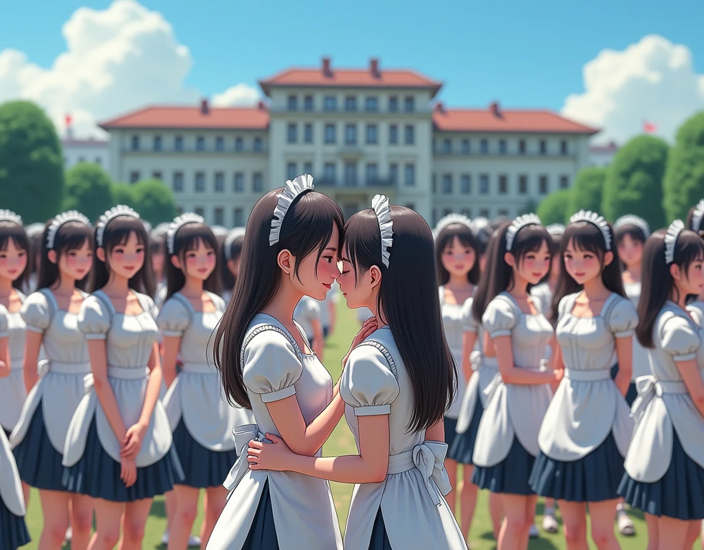 (No need to take a close-up of the subject in the center of the front), (Japanese Clone-girls=Myself), (Super Best masterpiece Clone-girls Raw Photography Art), (16K, Highest quality, Ultra-high resolution, RAW Photos), (It's so unrealistic., With unparalleled depiction, With an unfathomable sight, An unprecedented and shocking worldview, Clone-girls: In a world of mass reproduction, Ultra-realistic depiction), (Japanese girls, Sasaki Nozomi, 26yo), (Small face, Glossy dark hair, long hair, Dark Eyes, Mature face, Cute Smile), (A charming smiling face), (Very beautiful and detailed girl, Accurate body structure, Accurate body movements, Very detailed body), (Super big breasts, Large bulge of ample breasts), (orthodox maid clothes, Emphasise the fullness of your breasts), (Very detailed, Myself cloning, Depiction of splitting oneself, 1Myself girl→1,000,000,000,000,000,000,000,000,000,000Myself cloning girls), (Myself clone girlsは, With the same perfect appearance, to multiply in large numbers), (Very detailed depiction, Myself's multiplying female body, In the same female body,With the same face, With the same hairstyle, In the same clothes, At the same height, 同じSuper big breastsで, A completely indistinguishable female body, 1,000,000,000,000,000,000,000,000,000,000 people), (Myself girls only), (1,000,000,000,000,000,000,000,000,000,000Myself girls), European-style building, A vast 100ha rose garden, Scenes of doting affection between myself, Physical contact, Cute smile, A happy smile, Pleasant blue sky