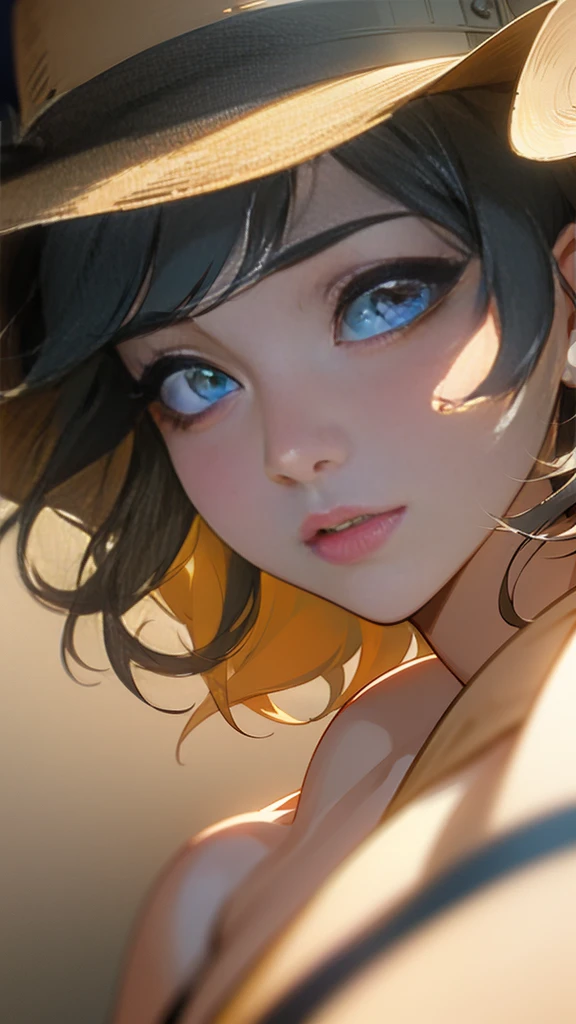 a tomboy anime girl wearing a country hat, beautiful detailed eyes, beautiful detailed lips, extremely detailed face and features, long eyelashes, intricate details, highly detailed, 8k, unreal engine 5, photorealistic, cinematic lighting, vibrant colors, dynamic pose, detailed background, enchanting expression