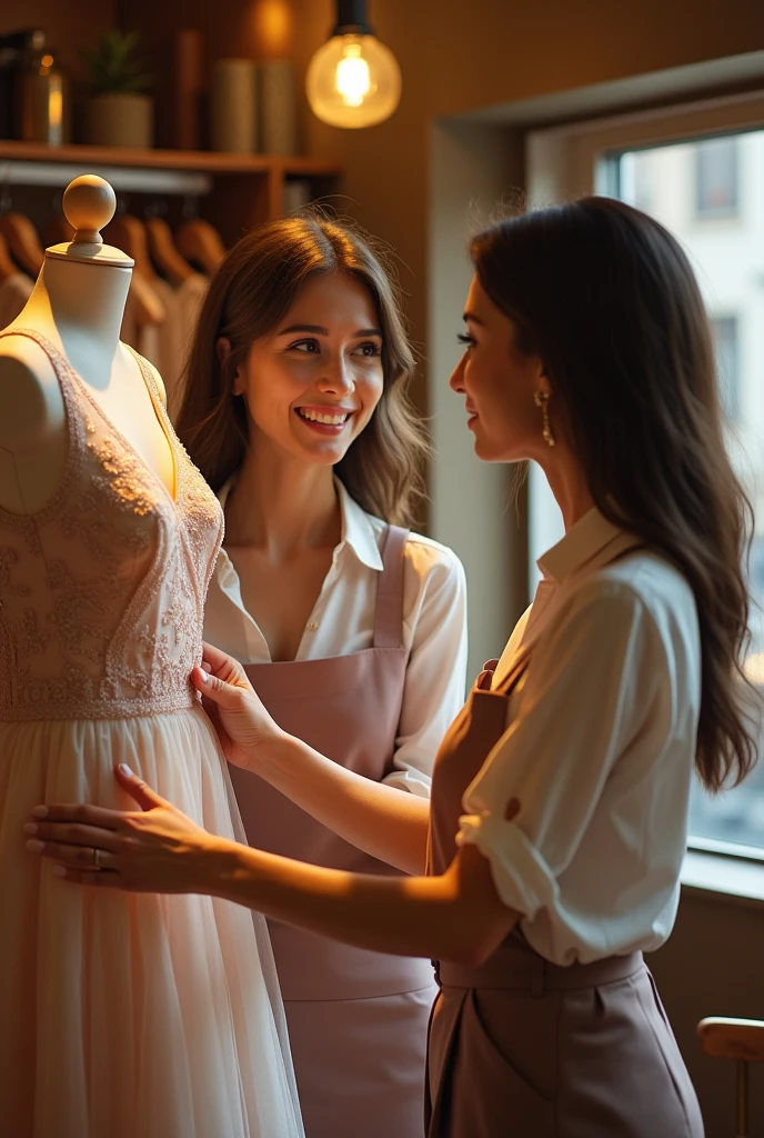 female shopkeeper selling dress to another woman