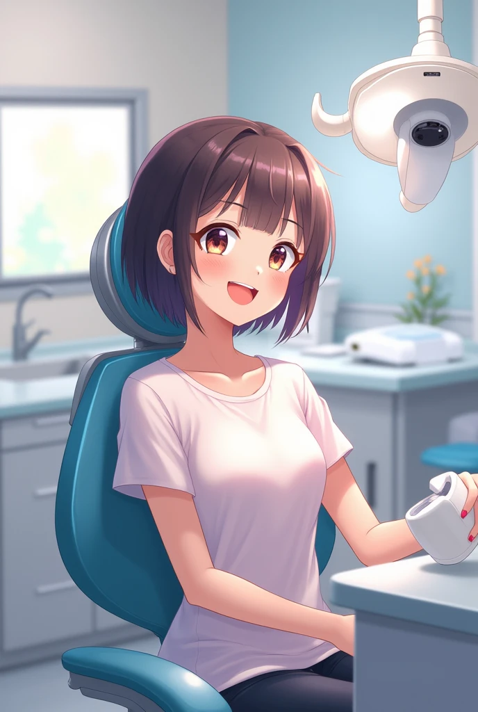 Anime with a beautiful smile in a dental unit
