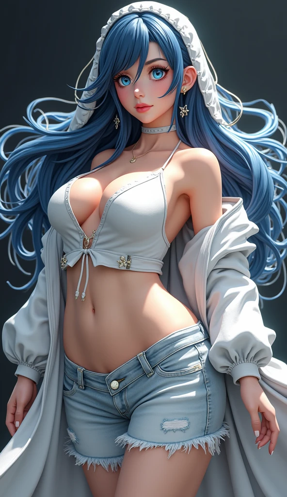 realistic, realism, photorealism, photorealistic, high contrast, (photorealistic:1.4), 8k high definition detailed realistic, (best quality, masterpiece:1.2), NSFW, photon mapping, radiosity, physics-based rendering, best quality, highly detailed, Plump body, Blue eyes, full body, look at viwer, semi-nude body, big , body fit, hourglass body, defined face, defined eyes, texture 4k, sleeping on the back, Spread the leg.