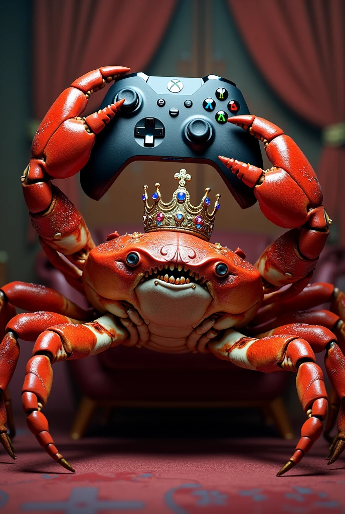 (Logo salle de jeux Royal game) crabe royal qui tient manette Xbox x