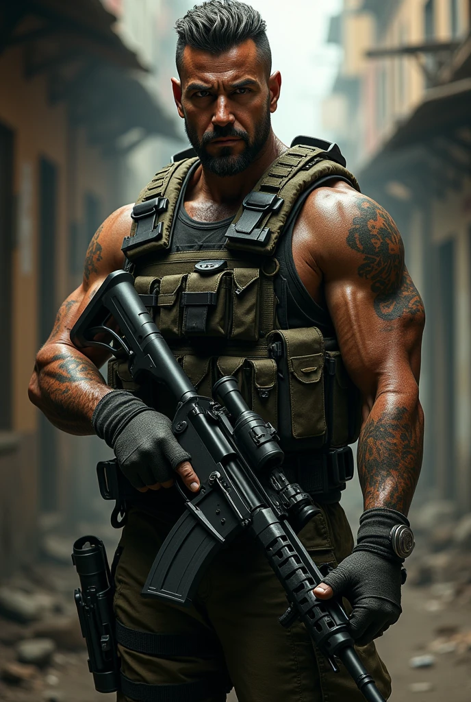 Chat create a badass Mexican character with firepower