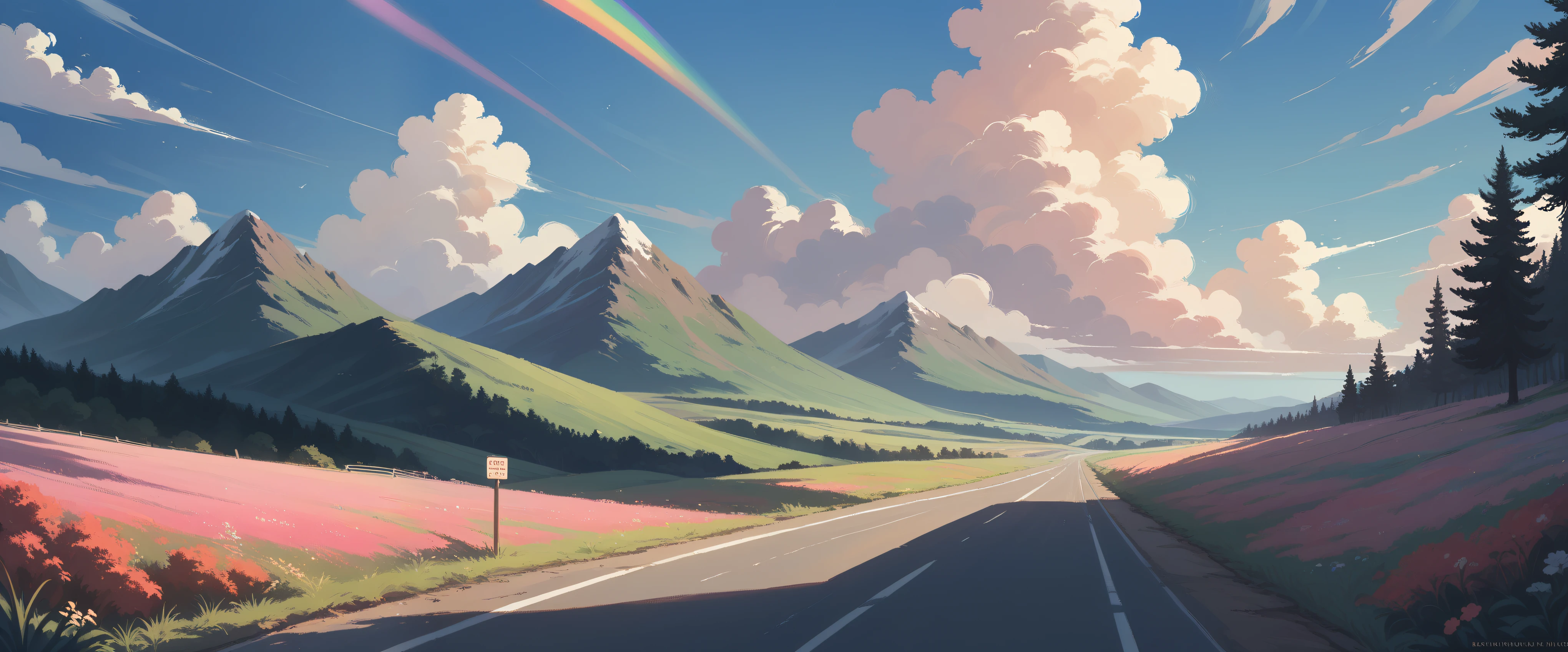 Road sky astronomy outdoors,Pastel Rainbow,landscape,fall