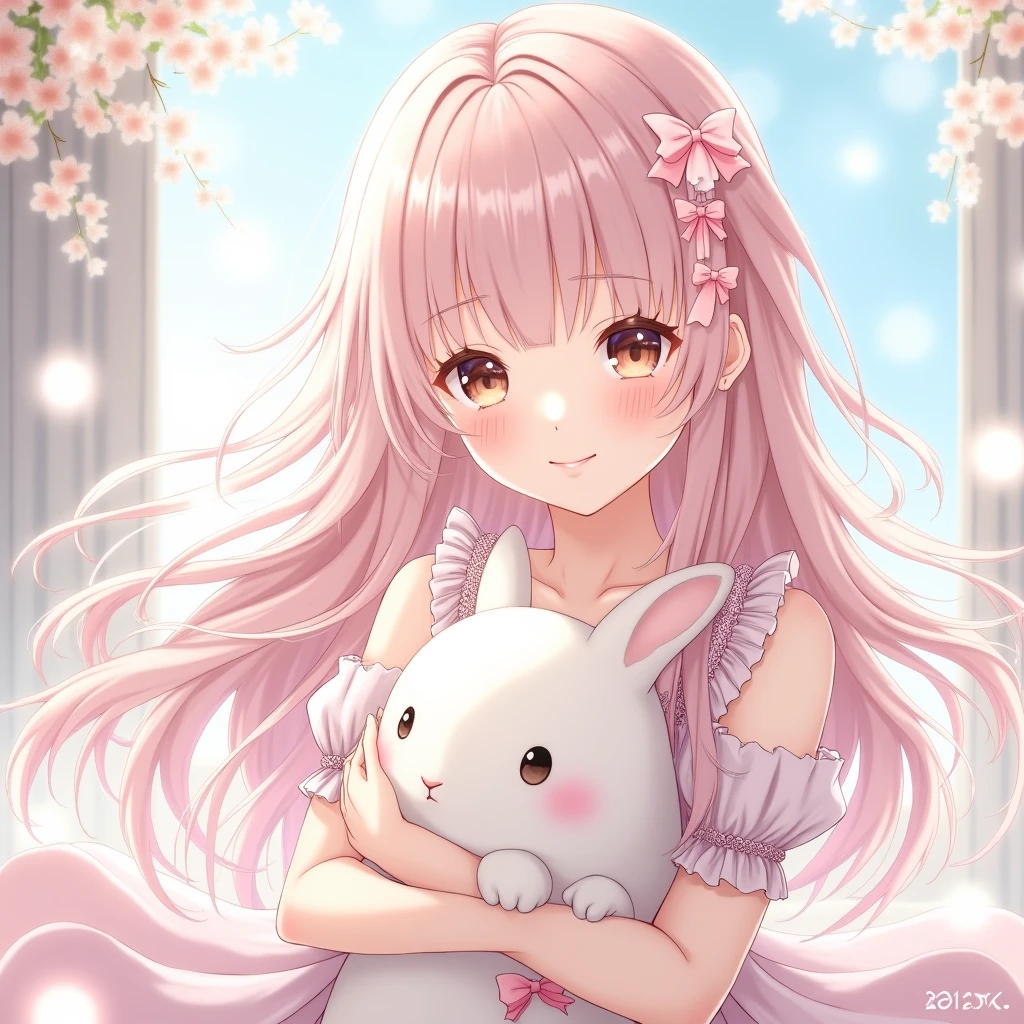 Long pink haired anime girl holding a white rabbit, Cute anime waifu in a nice dress, Anime Art Wallpapers 8K, Anime Wallpaper, Anime Style 4k, anime art wallpaper 4k, anime art wallpaper 4k, Beautiful anime style, Beautiful Anime Girls, Long Hair Anime Girl, Very Beautiful Anime Cat Girl, Cute Anime Girl, Anime Wallpaper4k