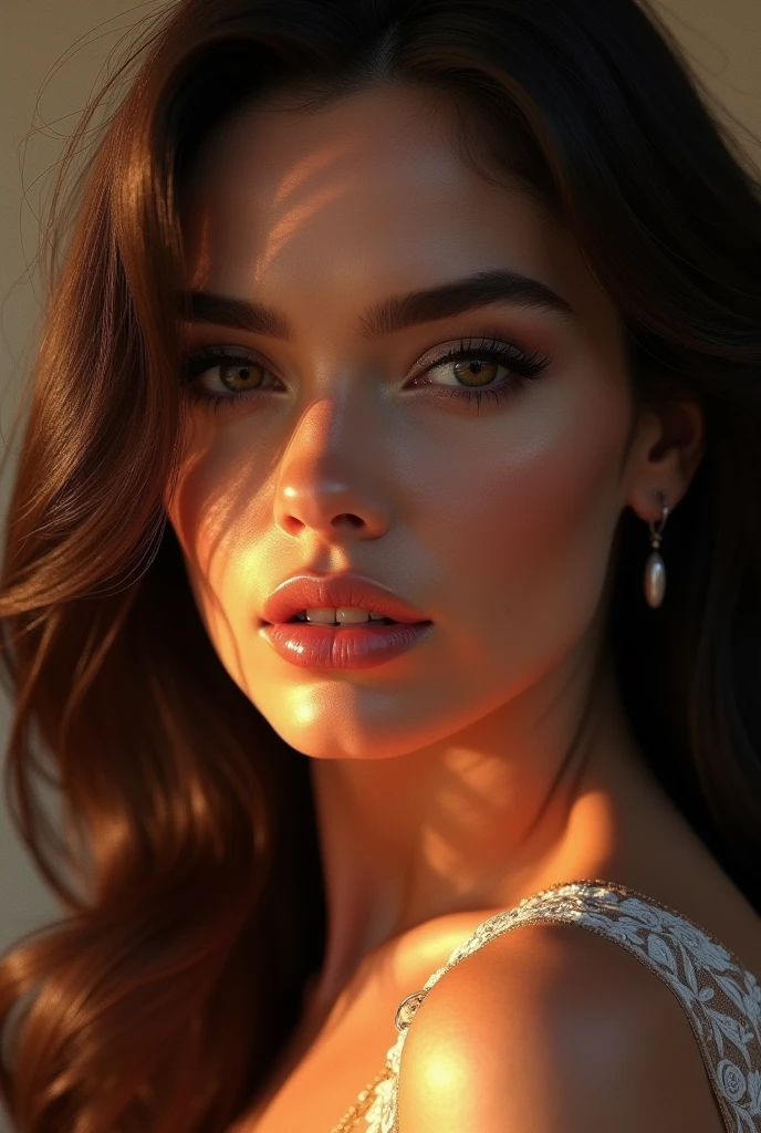 beautiful detailed eyes, beautiful detailed lips, extremely detailed eyes and face, long eyelashes, cinematic portrait, voluptuous Caucasian woman, oil painting, hyperrealistic, dramatic lighting, high contrast, rich colors, cinematic composition, elegant, sensual, photorealistic, 8k, best quality, masterpiece