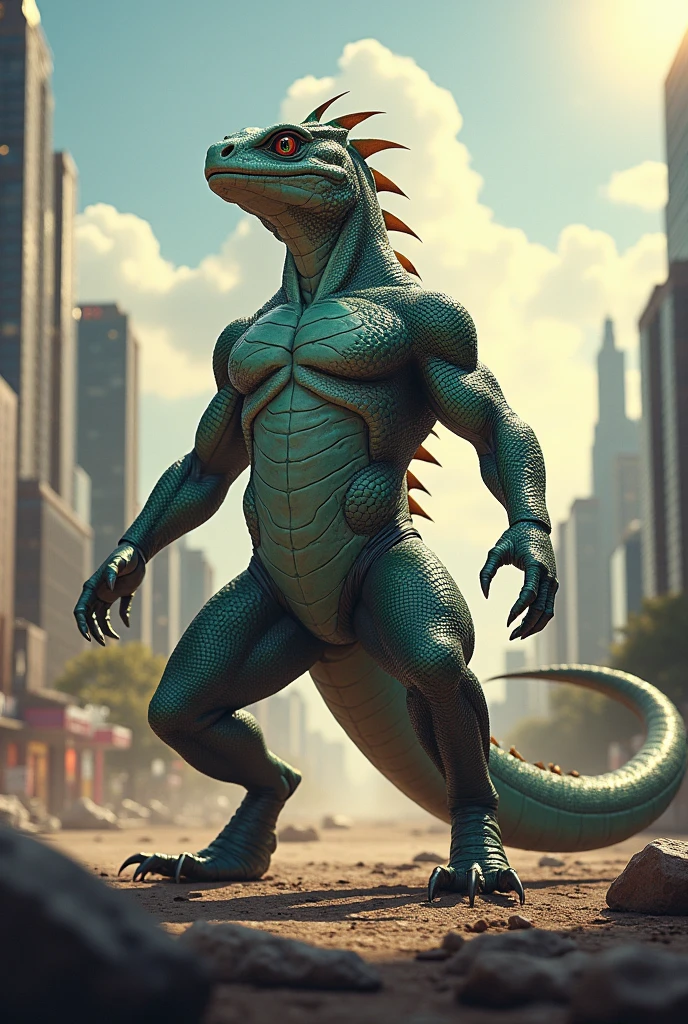 anthro, dragon, male, adult, muscular, jockstrap, collar, walking, (realistic scales, detailed scales texture:1), detailed background, park background, photorealistic, hyper realistic, ultra detailed,