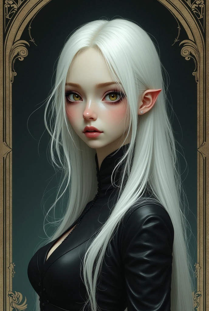 Dark fantasy vampire with long white hair, with an angelic face, naughty man, drawn no estilo vintage, drawn 