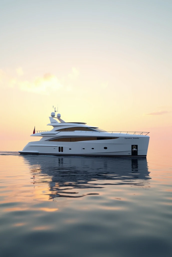 A pure white yacht on the sea、evening