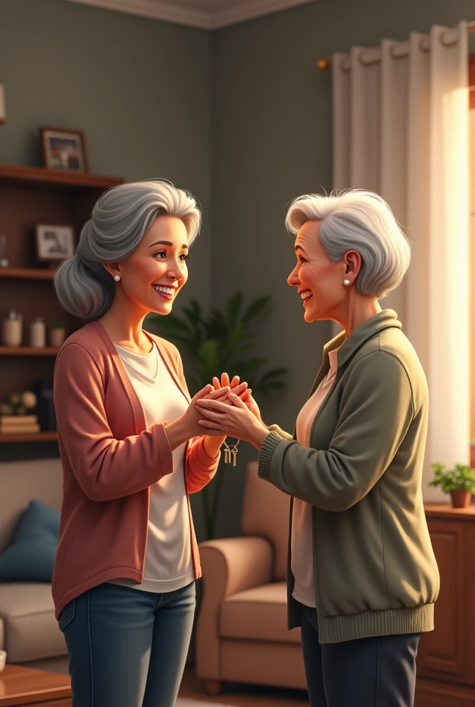 a mom giving her keys of her house to her mother