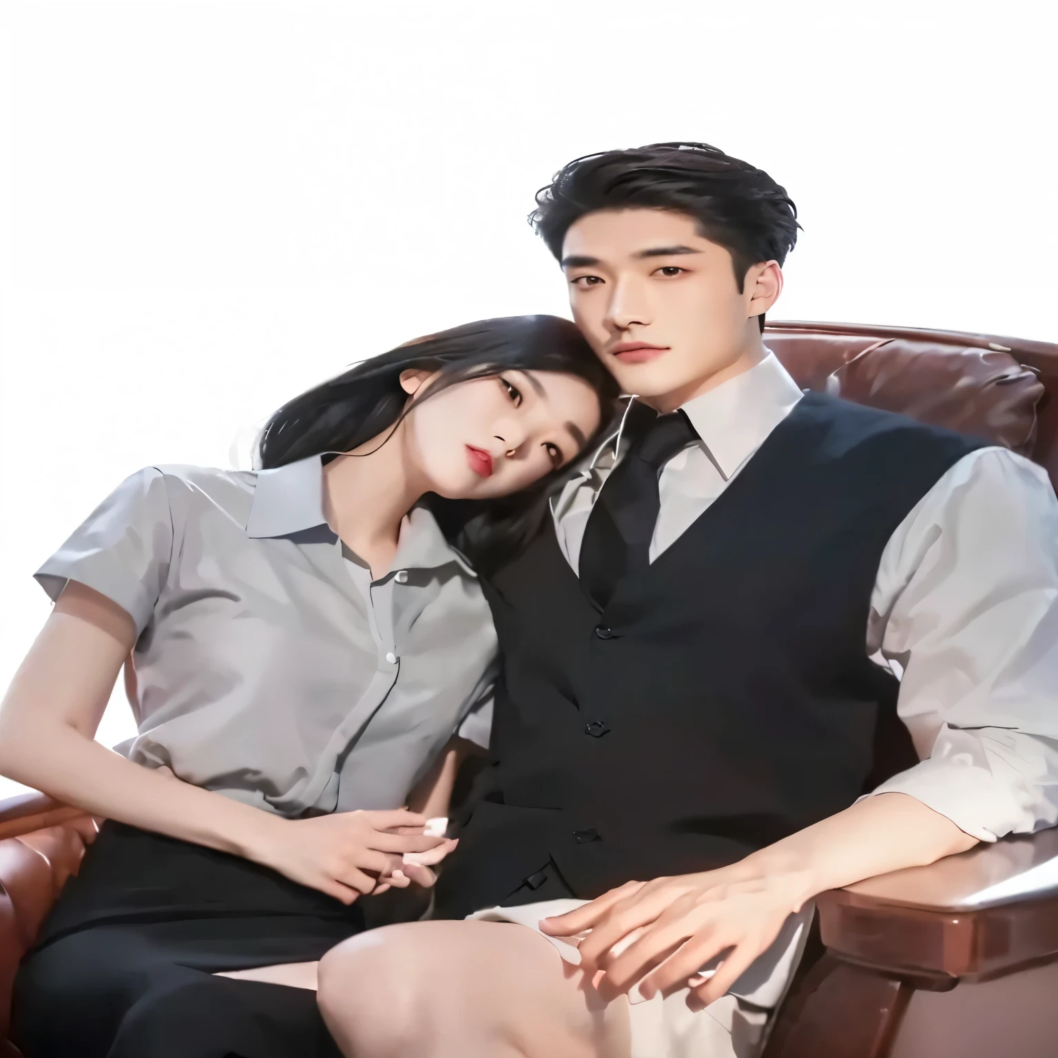 There was a man and a woman sitting on chairs together., High quality fan art, Inspiration from Zhang Han, Niku and Sakimichan, Realistic art style, Sakimichan and Frank Franceta, Cute couple, In the art form of the pond, (NRF) safe for work, Official fan art, Made with Anime Painter Studio., By Yang J