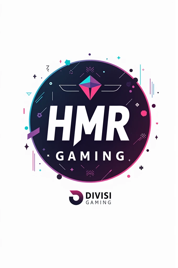 Design a logo for “HMR Gaming” with a minimalist and retro style. The logo should feature a gaming theme with neon colors on a white background.
The text “HMR” should be prominently displayed, with “Gaming” below it. The logo should convey a friendly yet gamer-focused vibe, suitable for MOBA and FPS games.
The design should be circular and abstract, making it versatile for gamers and streaming. Include “Divisi Gaming” subtly within the logo.