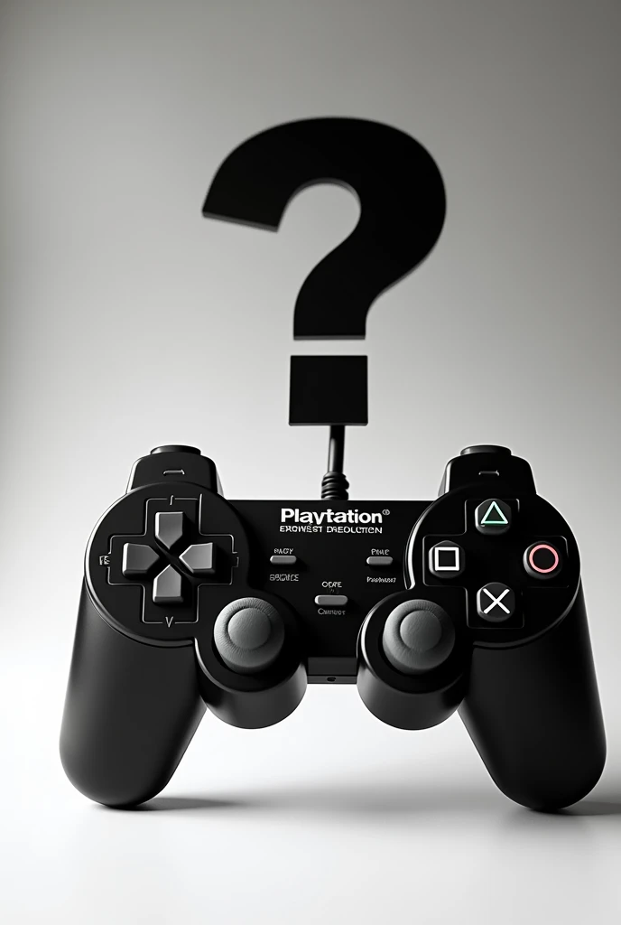 Create an image with a black and white PS2 controller with a question mark on top of it
