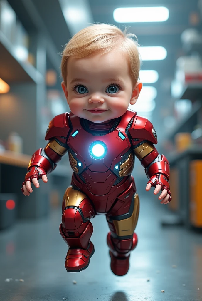 A baby with iron man suit