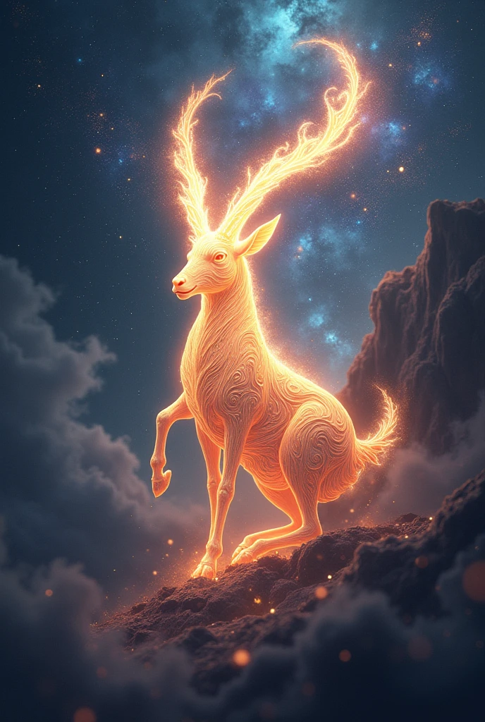 Create an epic image of capricorn zodiac sign symbol with glowing effects, and set against a cosmic background filled with stars, nebulae, and swirling galaxies.