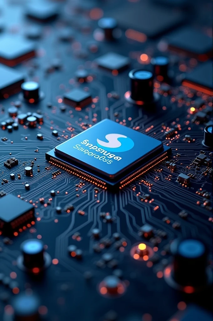 Wallpaper of Samsung cell phone motherboard as processor in the middle of the screen snapdragon 865