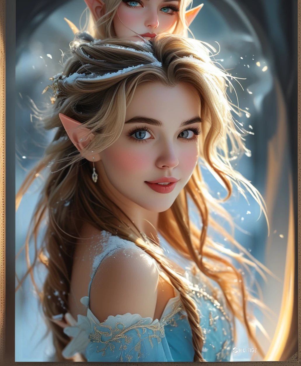 a close up of a woman with a blue dress and a tiable, portrait of very beautiful elf, elf girl, elf princess, beautiful and elegant female elf, beautiful elven princess, beautiful fantasy art portrait, beautiful fantasy portrait, a portrait of an elf, female elf, digital fantasy art ), (((mad))) elf princess, elfin beauty, portrait of an elf