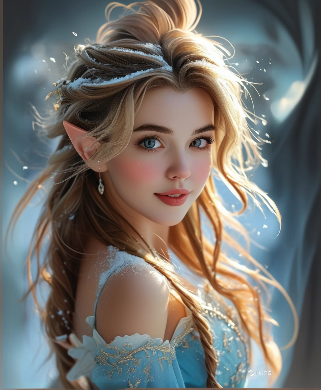 a close up of a woman with a blue dress and a tiable, portrait of very beautiful elf, elf girl, elf princess, beautiful and elegant female elf, beautiful elven princess, beautiful fantasy art portrait, beautiful fantasy portrait, a portrait of an elf, female elf, digital fantasy art ), (((mad))) elf princess, elfin beauty, portrait of an elf