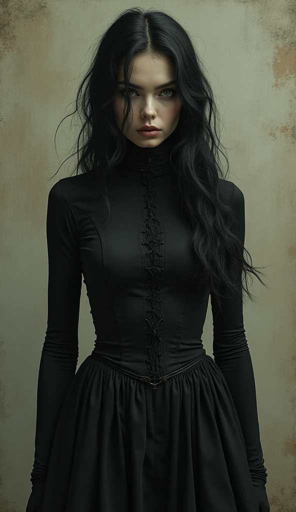 Beautiful minimalist gothic woman,social realism,